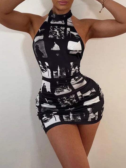 Halter Print Mini Dress